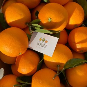 Caja de naranjas de mesa valencianas recién recogidas del árbol y listas para su envío